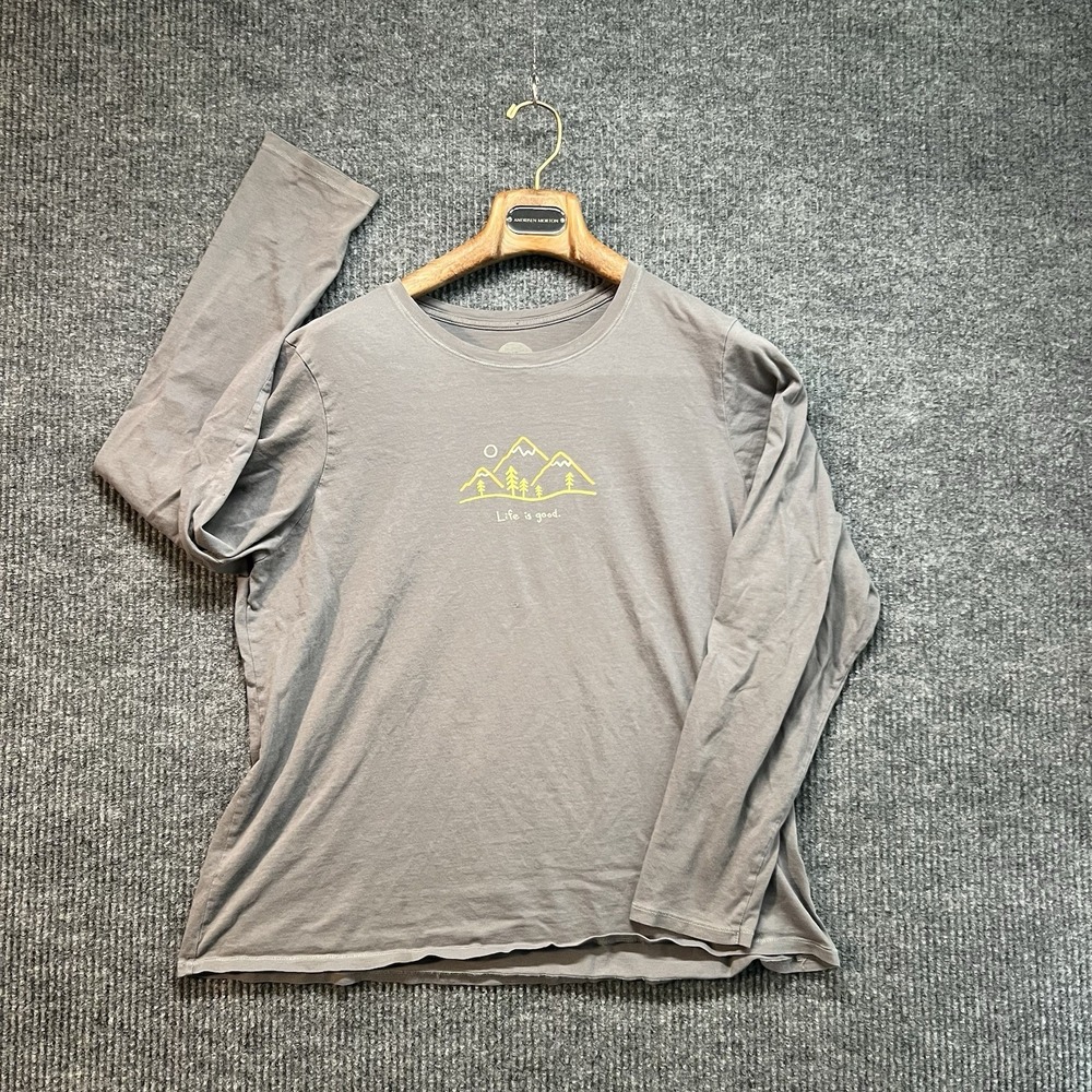 Life Is Good Long Sleeve Womens T Shirt XL Mountain Graphic‎ Gray Gorp Outdoor